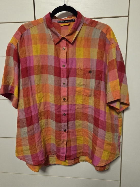Gudrun Sjoden Tops - L Gudrun Sjoden Plaid Shirt - Vibrant Pink, Yellow & Orange, Great Condition